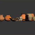 Handcrafted Sculpture Carving Pottery Art With Orange Red Vases Bowls And Decorative Plates