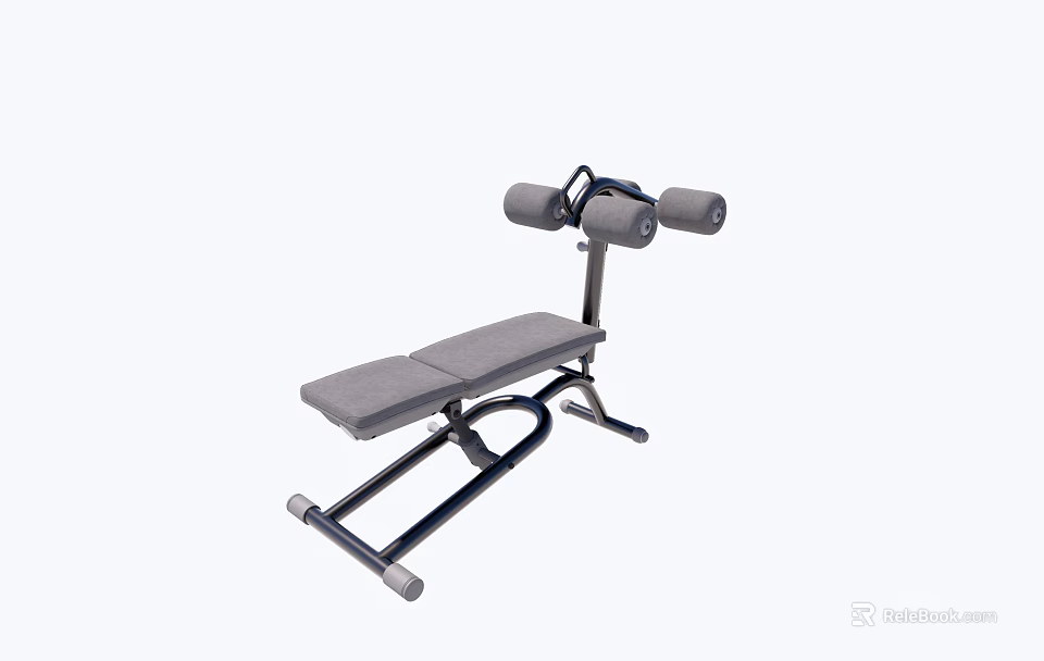 Exercise Bench With Gray Padded Seat Black Metal Frame And Leg Rollers For Home Gym 3d model 