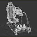 Racing Simulator Single Chair With Pink White Seat And Black Steering Wheel Pedals
