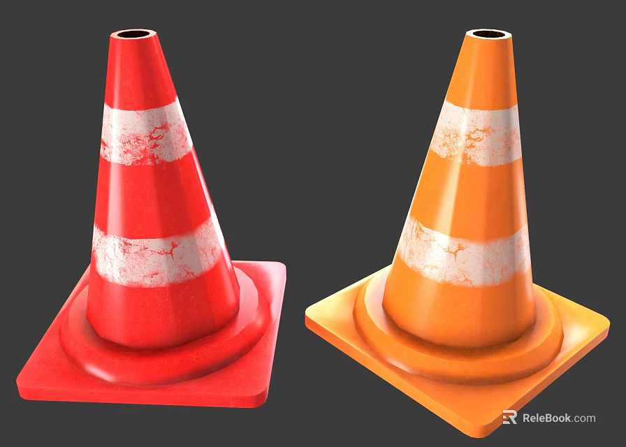 Essential Road Safety Facilities Red And Orange Traffic Cones With White Reflective Stripes 3d model 