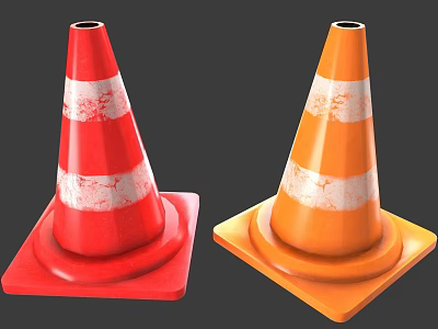 Essential Road Safety Facilities Red And Orange Traffic Cones With White Reflective Stripes 3d model