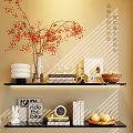 Modern Decorative Ornament Combination On Shelf With Vase Books Rabbit Figurine And Clock
