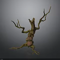 Fantasy Plant Sculpture With Tree Trunk Body And Branch Limbs In Green Brown