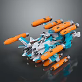 Sci Fi Flying Vehicle 3D Model With Blue White Body And Orange Cylindrical Parts