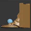 Golden Ornate Decorative Sculpture With Blue Crystal Ball And Carved Base