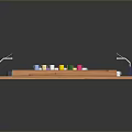 Wooden Basketball Court Model With Mini Figures Hoops And Basketball