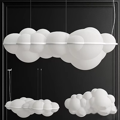 Modern White Cloud Shaped Chandelier Creative Design For Interior Hanging Decor 3d model
