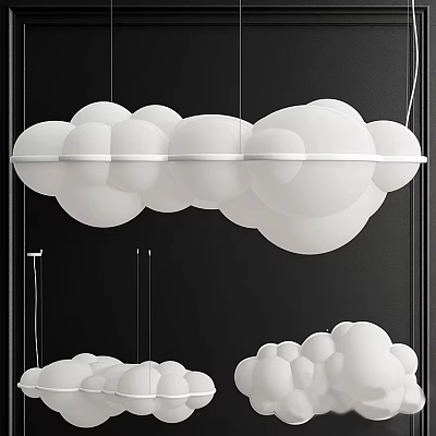 Modern White Cloud Shaped Chandelier Creative Design For Interior Hanging Decor 3d model
