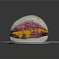 Tasty Sandwich With Pink Filling Yellow Sauce Served On White Plate
