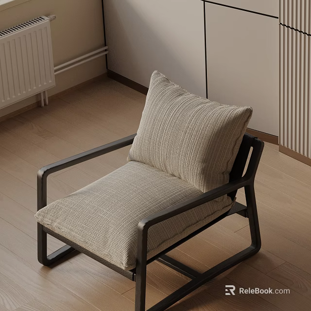 Modern Lounge Chair With Black Metal Frame And Beige Fabric Cushion Design 3d model 
