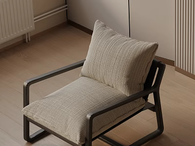 Modern Lounge Chair With Black Metal Frame And Beige Fabric Cushion Design 3d model