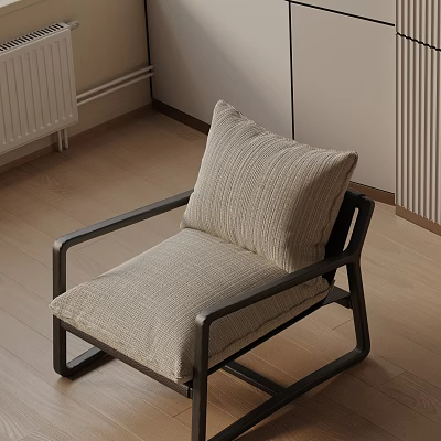 Modern Lounge Chair With Black Metal Frame And Beige Fabric Cushion Design 3d model