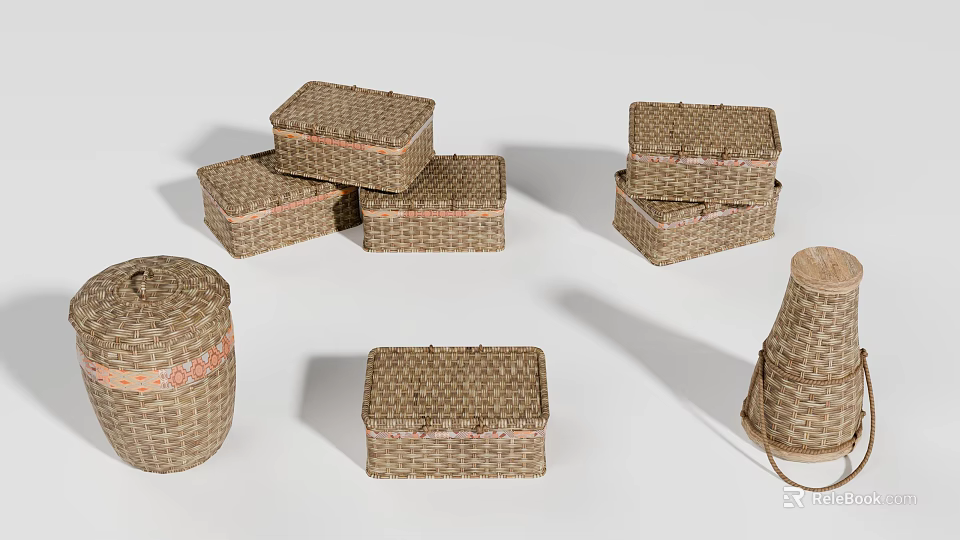 Handwoven Storage Boxes and Baskets in Various Shapes for Home Decor and Organization 3d model 