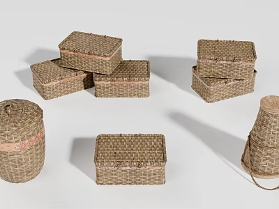 Handwoven Storage Boxes and Baskets in Various Shapes for Home Decor and Organization 3d model