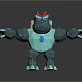 3D Geometric Style Character with Red Horns Blue Eyes Gray Body and Blue Chest Gem