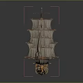 Vintage Sailing Ship Model With Wooden Hull And Multiple Canvas Sails