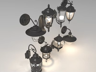 Vintage Metal Wall Lamps With Glass Shades And Various Classic Designs 3d model