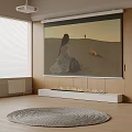 Advanced Projection Monitoring Setup In Modern Living Room With Large Screen Fireplace And Wooden Floor