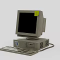 Old Vintage Desktop Computer With CRT Monitor Keyboard Stickers Logo And Ventilation Holes