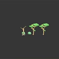 Cartoon Scene With Colorful Trees And Stones Arranged On Reflective Black Background