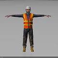 Construction Worker In Safety Vest And Hard Hat With Arms Outstretched On Gray Background