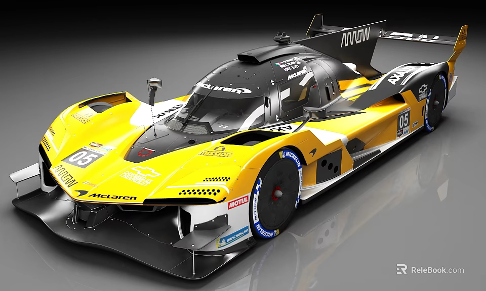 Yellow And Black Racing Car Number 66 Featuring Streamlined Aerodynamic Design 3d model 