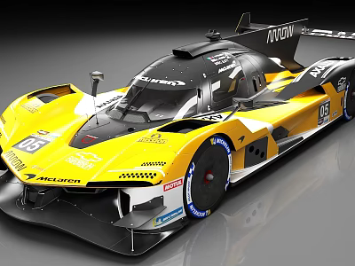 Yellow And Black Racing Car Number 66 Featuring Streamlined Aerodynamic Design 3d model