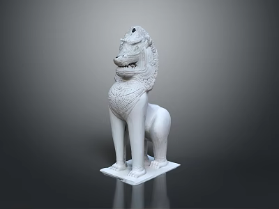 White Stone Lion Sculpture With Intricate Carvings And Pedestal Base 3d model