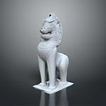 White Stone Lion Sculpture With Intricate Carvings And Pedestal Base