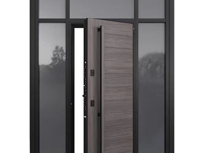 Modern Wood Hinged Door With Black Frame And Glass Panels For Interior Design 3d model