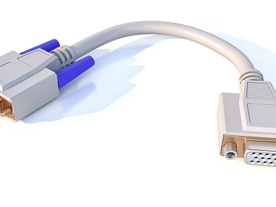 VGA Video Cable With Blue Connectors And Gray Flexible Cord For Devices 3d model