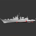 Highly Detailed Gray Military Warship Model Showcasing Red Deck Superstructure And Radar Antennas