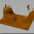Orange Skate Park Scene With Ramp Figures Food Truck And Bicycle