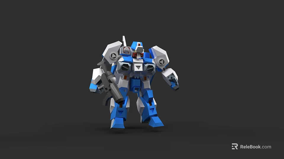 Game And Movie Mech Character Blue White Gray 3D Robot With Arm Cannon 3d model 
