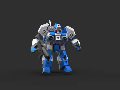 Game And Movie Mech Character Blue White Gray 3D Robot With Arm Cannon 3d model