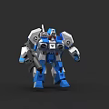 Game And Movie Mech Character Blue White Gray 3D Robot With Arm Cannon