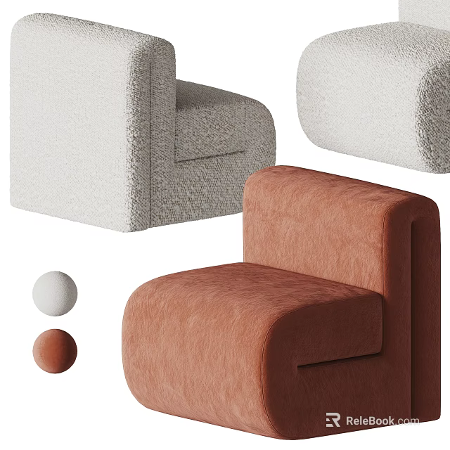 Modern Minimalist Sofa Stool Design With Soft Velvet Upholstery In White Orange And Beige Colors 3d model 