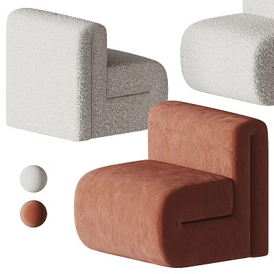 Modern Minimalist Sofa Stool Design With Soft Velvet Upholstery In White Orange And Beige Colors 3d model