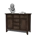 Wooden Entryway Console Cabinet With Drawers Cabinet Doors Decorative Bust Sculpture Books And Ball