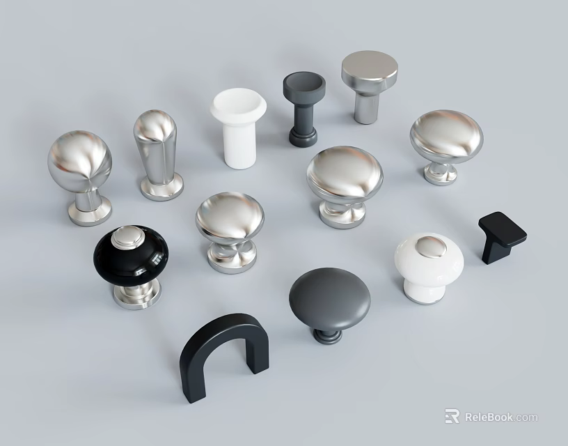 Various Design Cabinet Knobs And Drawer Pulls With Silver Black White Colors For Home Furniture 3d model 