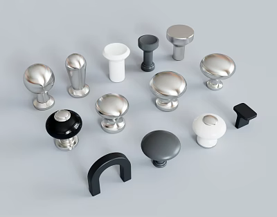 Various Design Cabinet Knobs And Drawer Pulls With Silver Black White Colors For Home Furniture 3d model