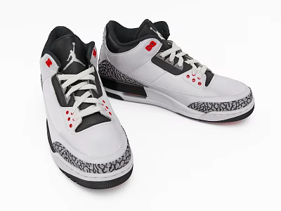 Stylish White Black Red Sneakers With Patterned Upper Red Accents White Laces And Textured Sole 3d model