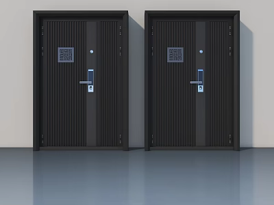 Modern Black Swing Doors With Vertical Stripes And Digital Lock Design 3d model