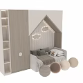Cozy Kids Bed with House Shaped Headboard Decorative Cloud Lights Light Wood Storage