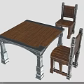 Classic Square Wooden Dining Table with Gray Legs and Two Armrest Chairs