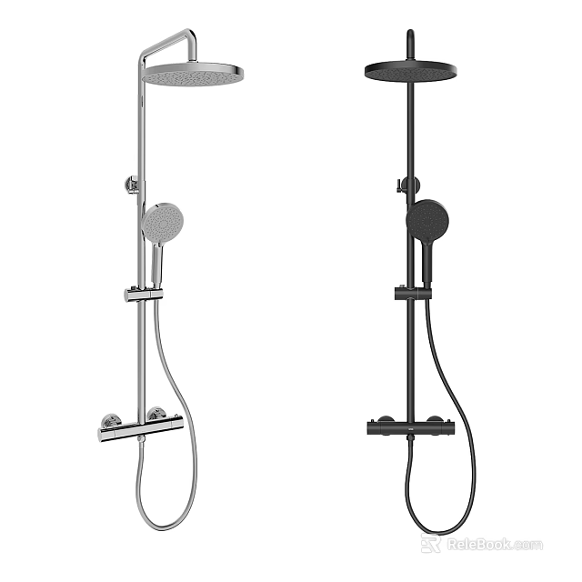 Modern Chrome and Matte Black Shower System with Rainfall Head and Handheld Sprayer 3d model 