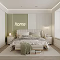Kids Bedroom with Green and White Walls Neon Home Sign Bed Nightstands and Bookshelf