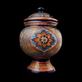 Decorative Ceramic Jar With Intricate Floral Pattern Vibrant Colors And Ornate Lid