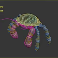 Artistic Shiny Turquoise Crab With Patterned Shell And Striped Legs On Dark Background