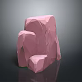 Low Poly Pink Rock Landscape with Three Main Blocks Green Details and Gray Background Reflection 3d model